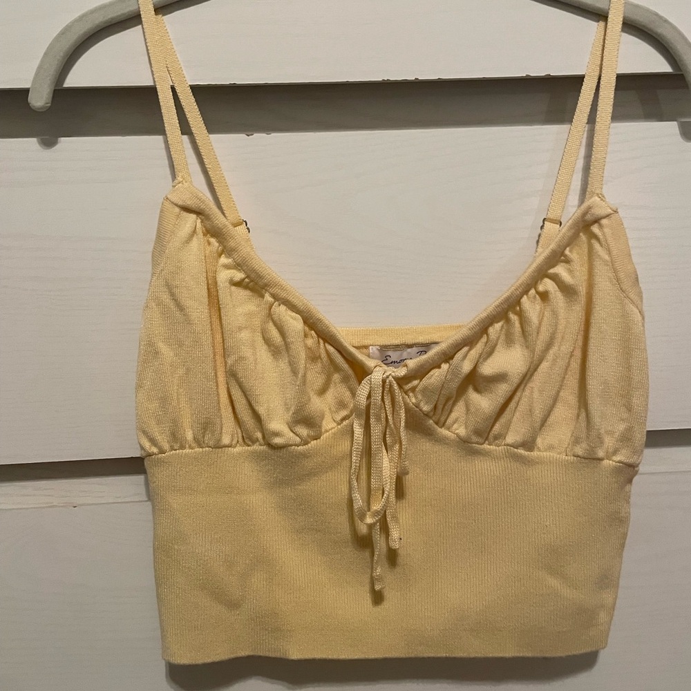 Yellow knit tank with tie in front